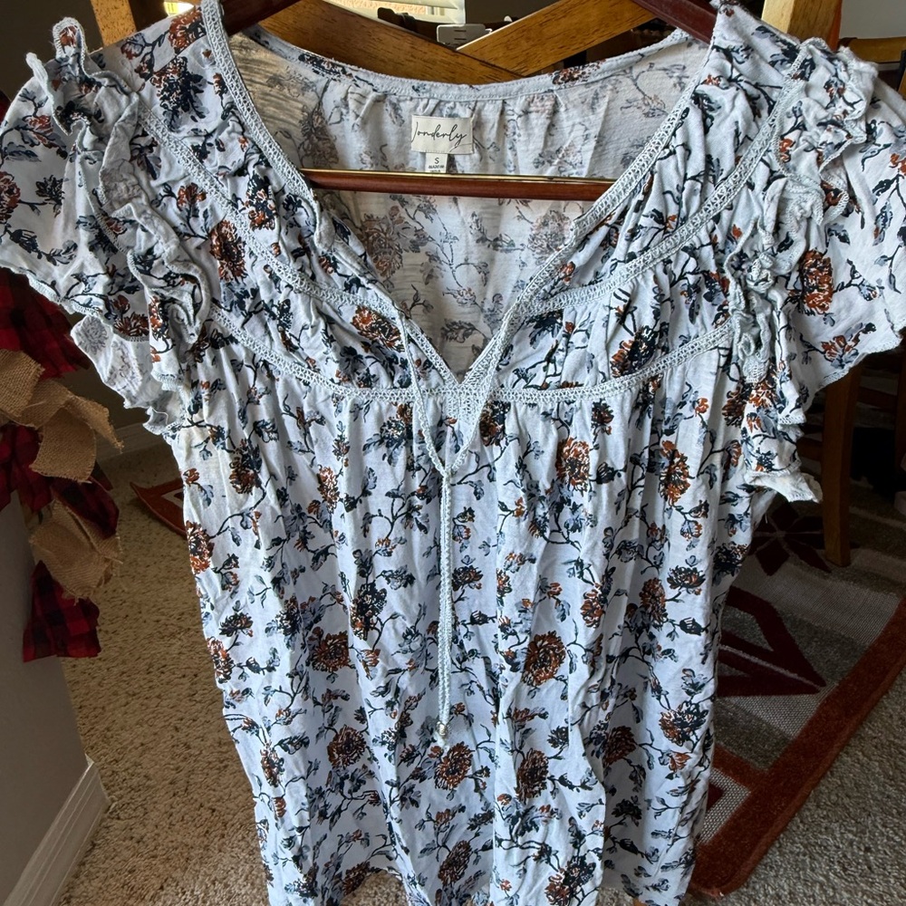 Wonderly Floral Ruffle Blouse - White and Brown